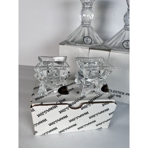 Crystal Glass Candlestick Holders NEW by Michael C Fina Vintage 2 Sets - Picture 3 of 9